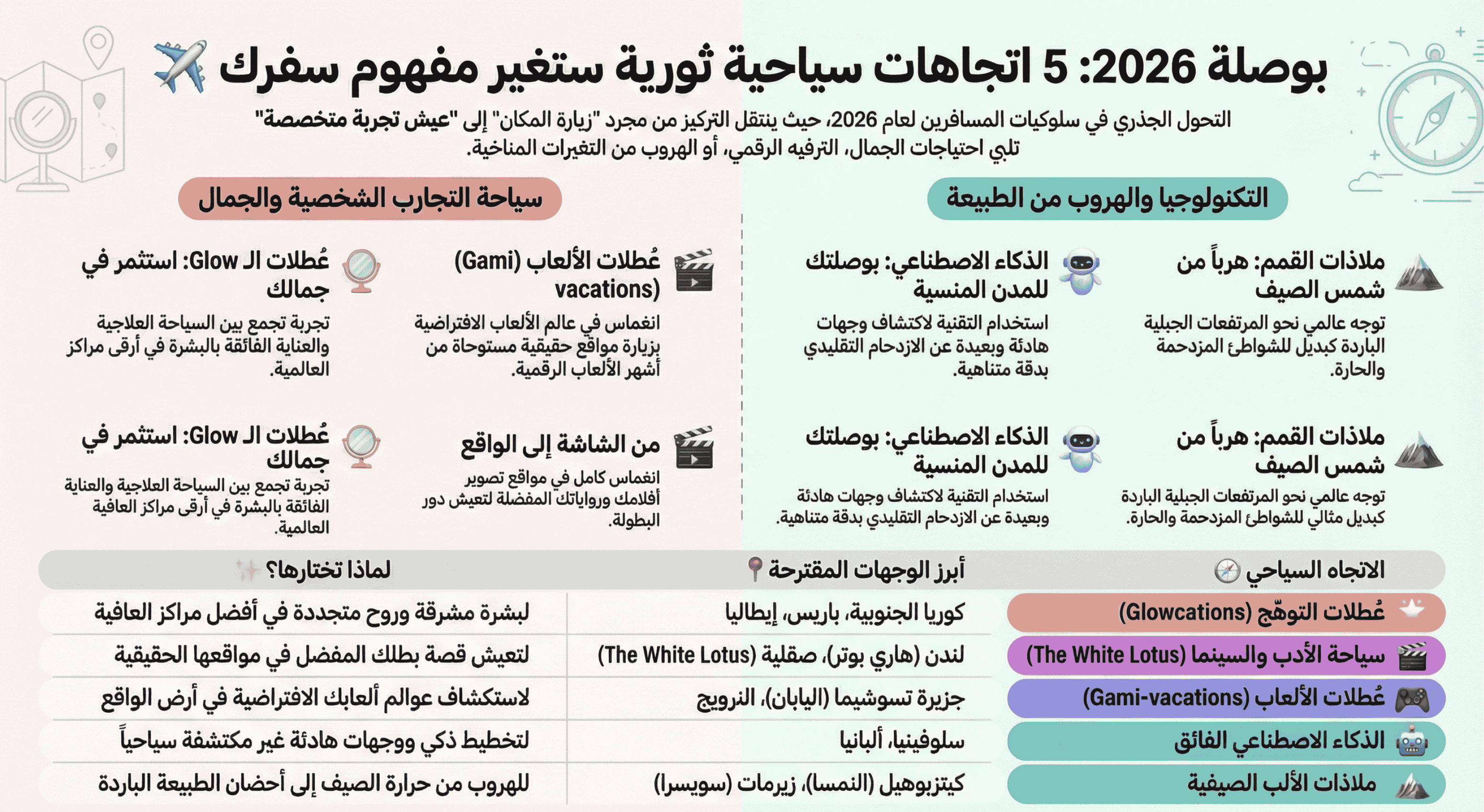 مستقبل السفر في 2026  : من "عُطَل التوهّج" إلى "السياحة الأدبية" – دليلك الشامل لأبرز الترندات العالمية